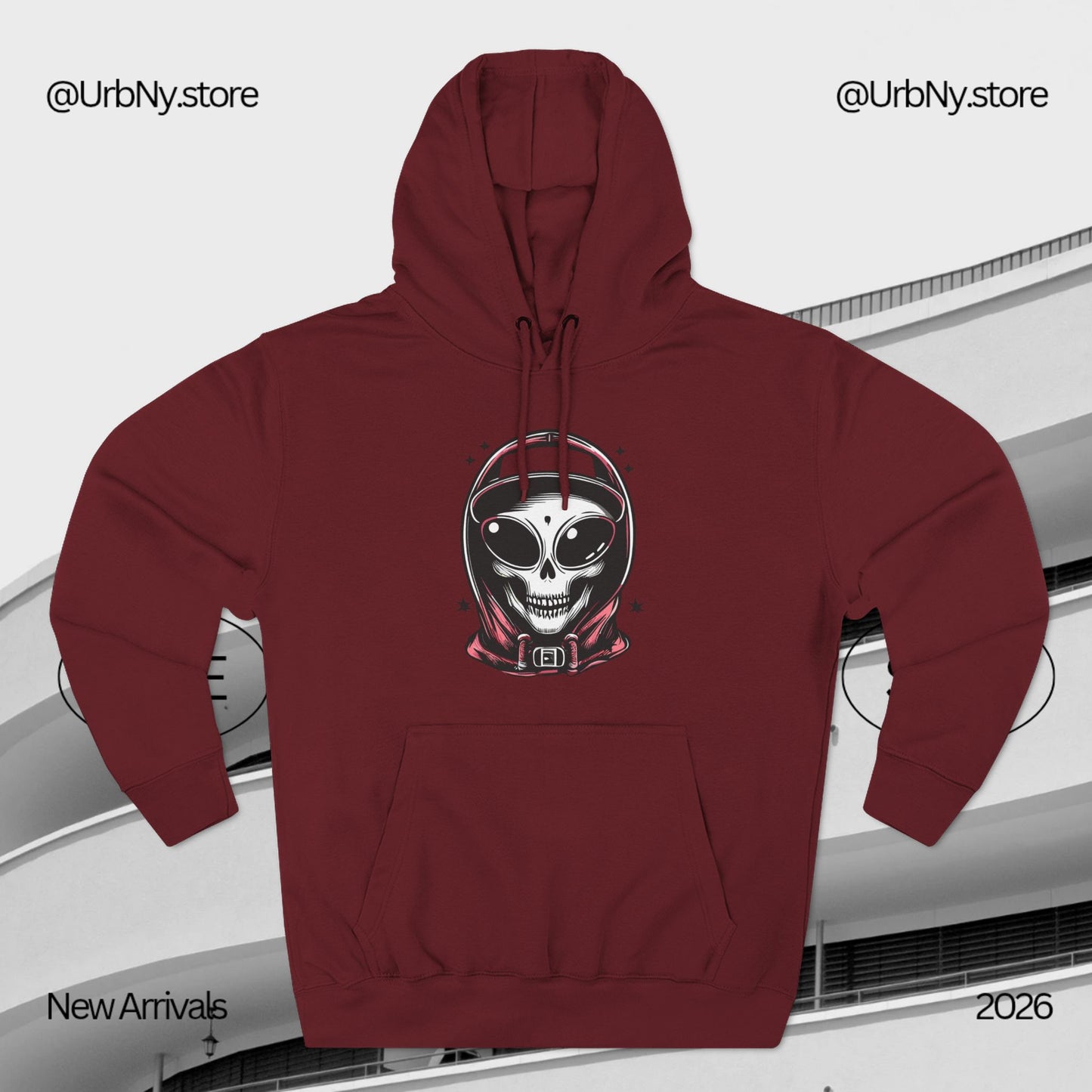Alien-Inspired Fleece Hoodie – Unique Sci-Fi Streetwear, Warm Three-Panel Hoodie for Men & Women, Perfect Winter & Fall Gift