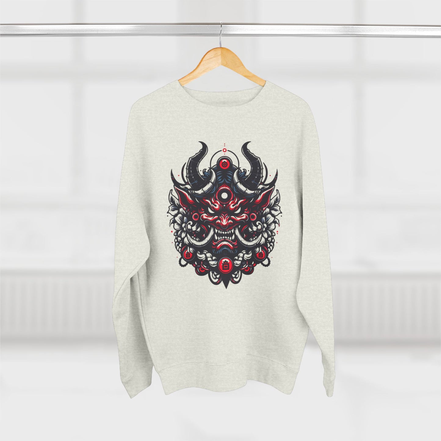 UrbNy Unisex Crewneck Sweatshirt – Bold Japanese Oni Tribal Design | Urban Streetwear Pullover