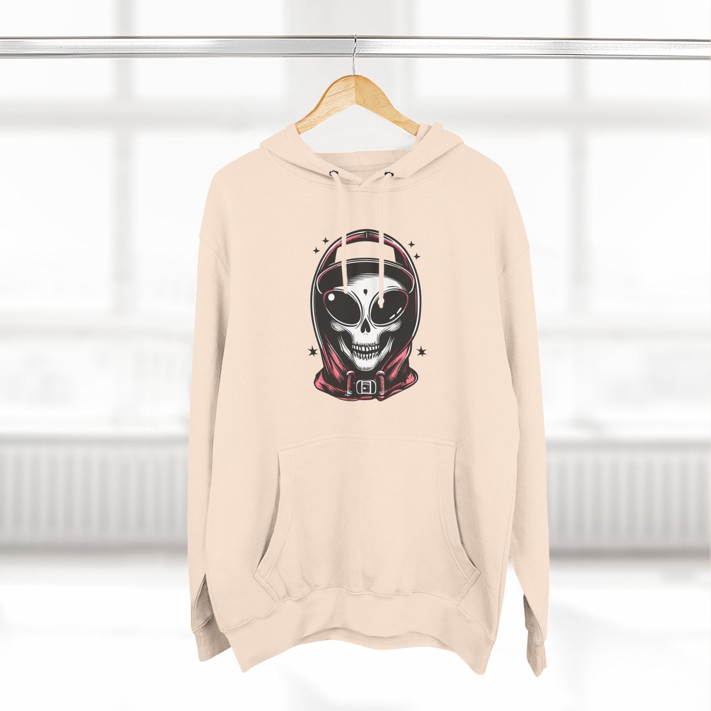 Alien-Inspired Fleece Hoodie – Unique Sci-Fi Streetwear, Warm Three-Panel Hoodie for Men & Women, Perfect Winter & Fall Gift
