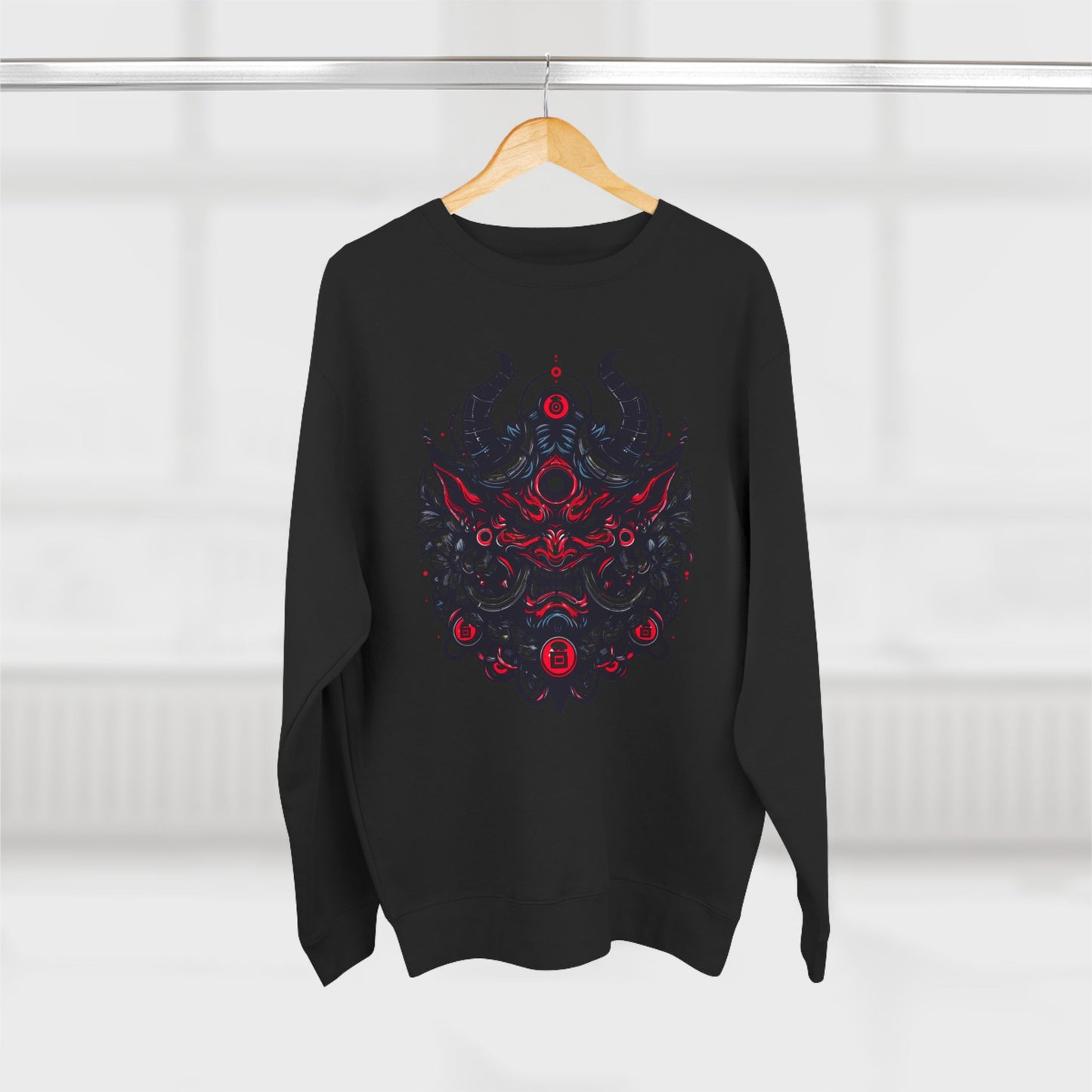 UrbNy Unisex Crewneck Sweatshirt – Bold Japanese Oni Tribal Design | Urban Streetwear Pullover