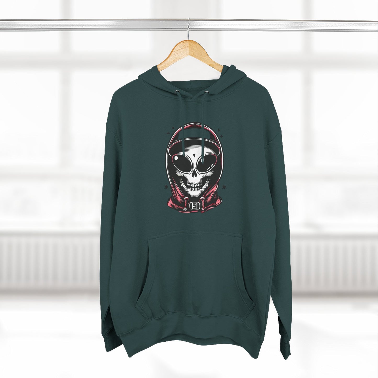 Alien-Inspired Fleece Hoodie – Unique Sci-Fi Streetwear, Warm Three-Panel Hoodie for Men & Women, Perfect Winter & Fall Gift