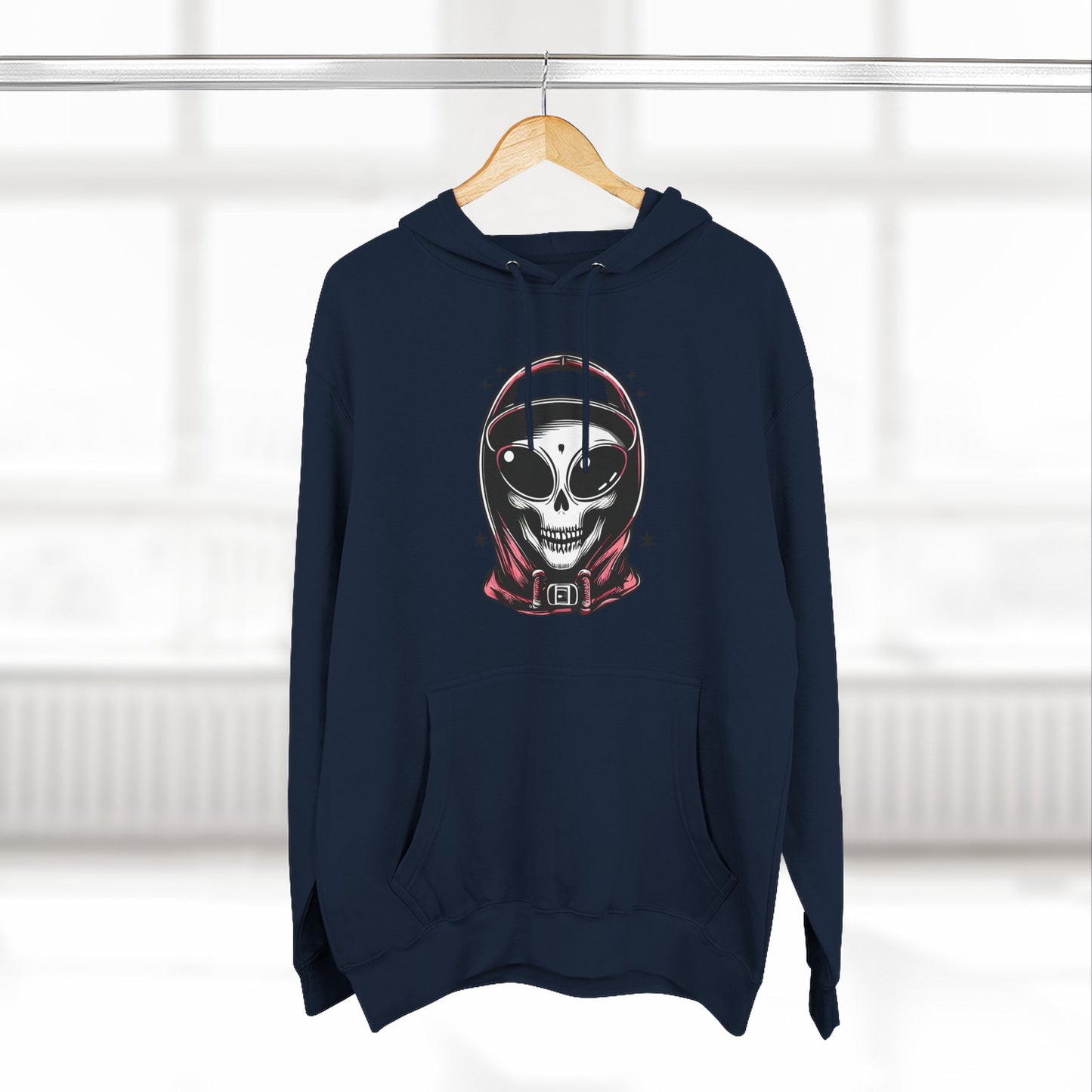 Alien-Inspired Fleece Hoodie – Unique Sci-Fi Streetwear, Warm Three-Panel Hoodie for Men & Women, Perfect Winter & Fall Gift