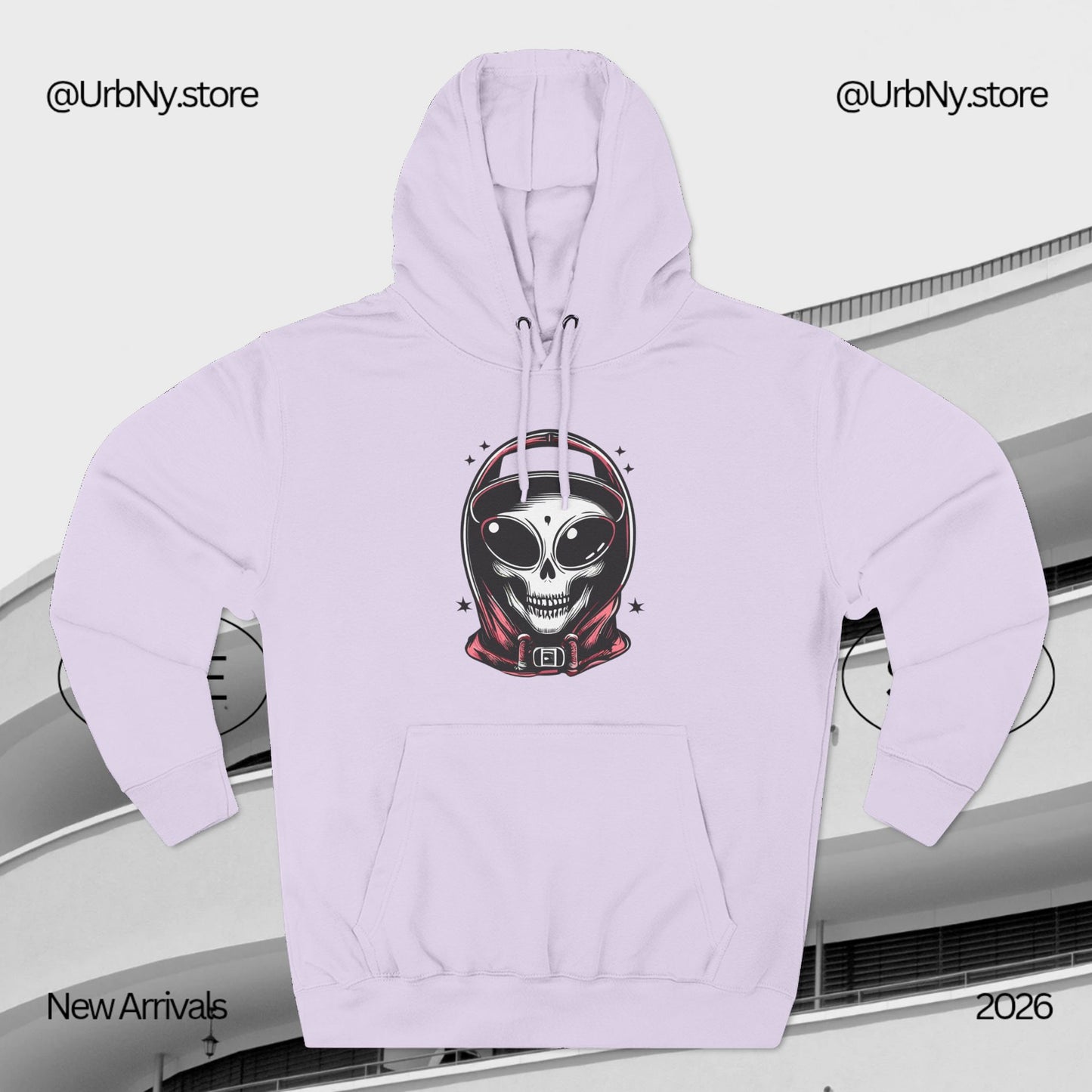 Alien-Inspired Fleece Hoodie – Unique Sci-Fi Streetwear, Warm Three-Panel Hoodie for Men & Women, Perfect Winter & Fall Gift