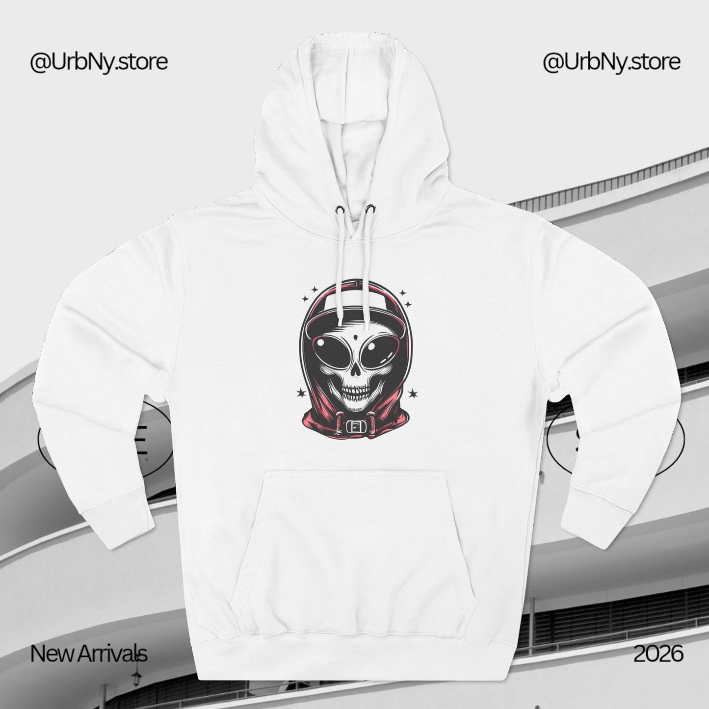 Alien-Inspired Fleece Hoodie – Unique Sci-Fi Streetwear, Warm Three-Panel Hoodie for Men & Women, Perfect Winter & Fall Gift
