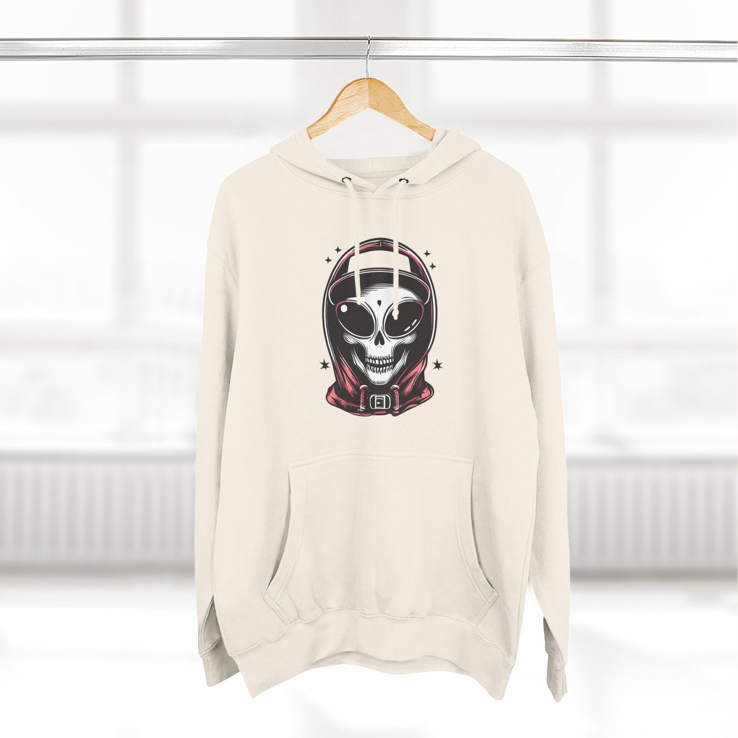 Alien-Inspired Fleece Hoodie – Unique Sci-Fi Streetwear, Warm Three-Panel Hoodie for Men & Women, Perfect Winter & Fall Gift