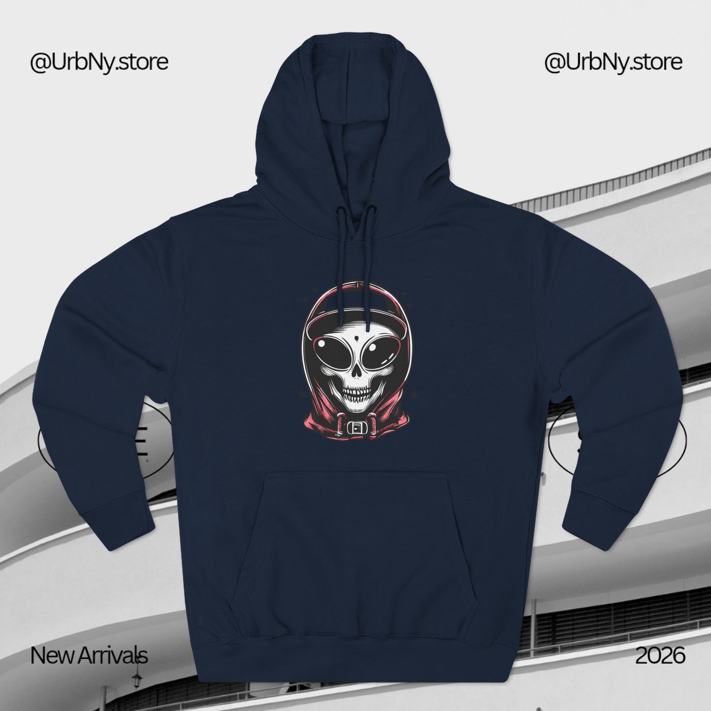 Alien-Inspired Fleece Hoodie – Unique Sci-Fi Streetwear, Warm Three-Panel Hoodie for Men & Women, Perfect Winter & Fall Gift