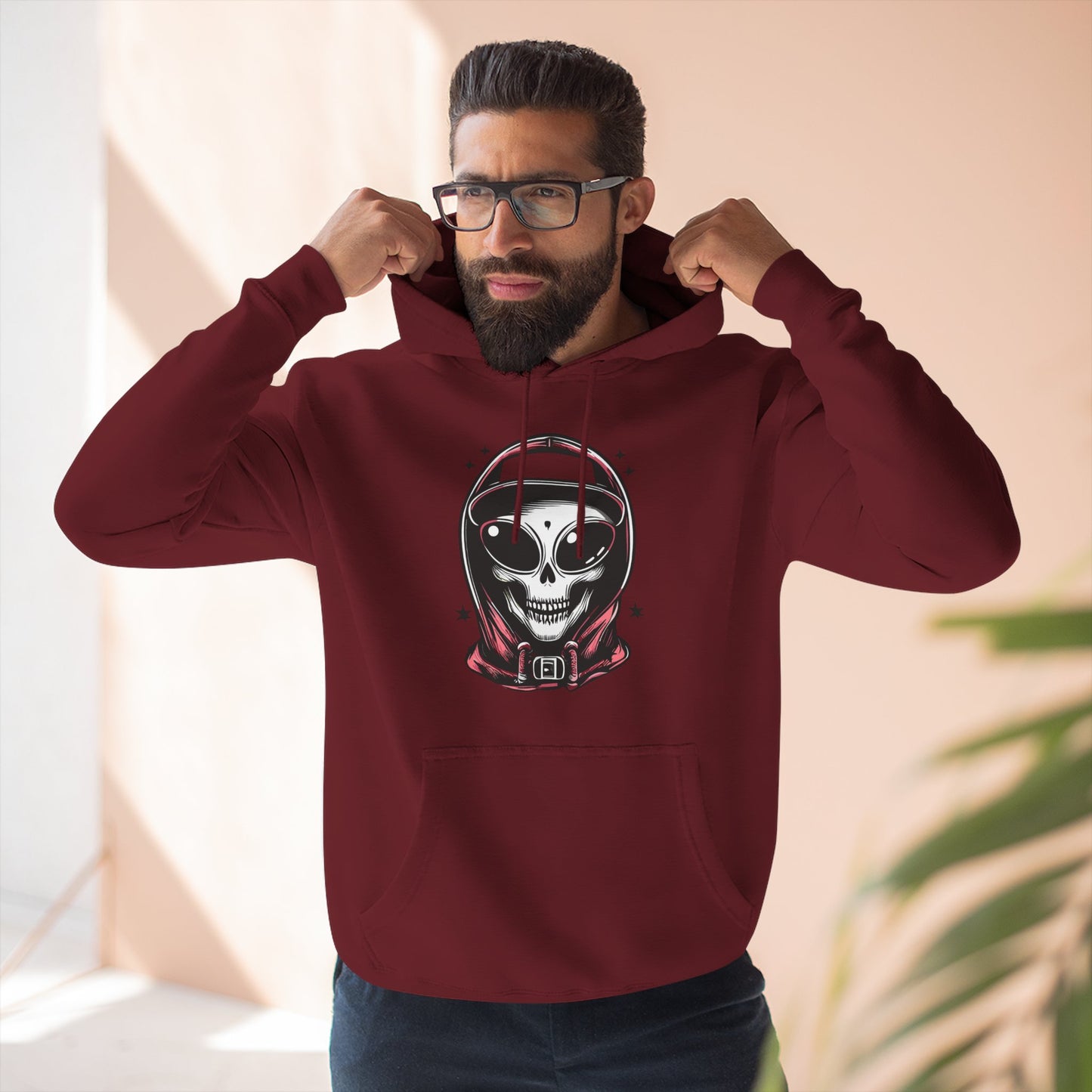 Alien-Inspired Fleece Hoodie – Unique Sci-Fi Streetwear, Warm Three-Panel Hoodie for Men & Women, Perfect Winter & Fall Gift