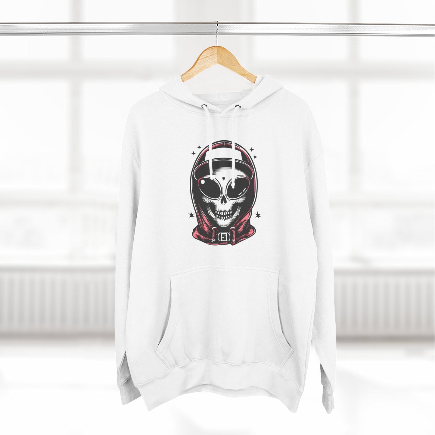 Alien-Inspired Fleece Hoodie – Unique Sci-Fi Streetwear, Warm Three-Panel Hoodie for Men & Women, Perfect Winter & Fall Gift