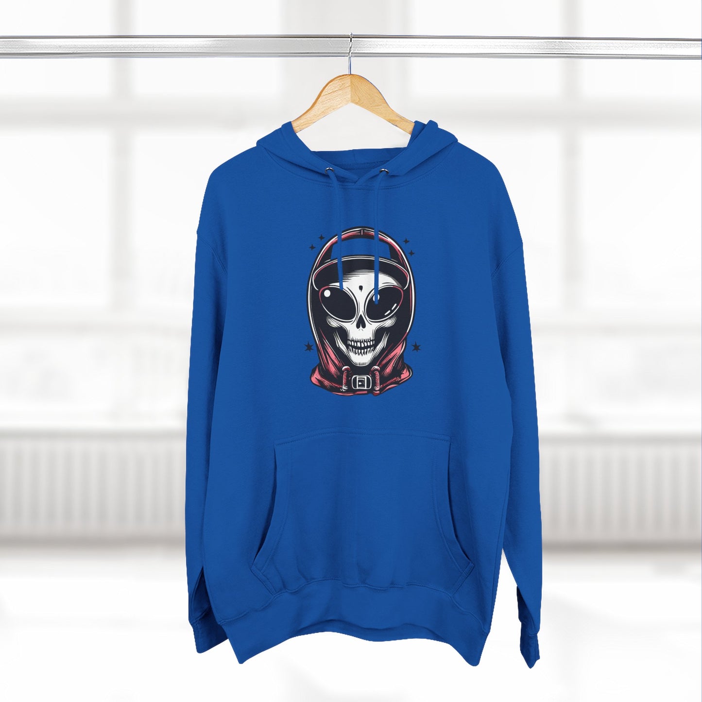 Alien-Inspired Fleece Hoodie – Unique Sci-Fi Streetwear, Warm Three-Panel Hoodie for Men & Women, Perfect Winter & Fall Gift