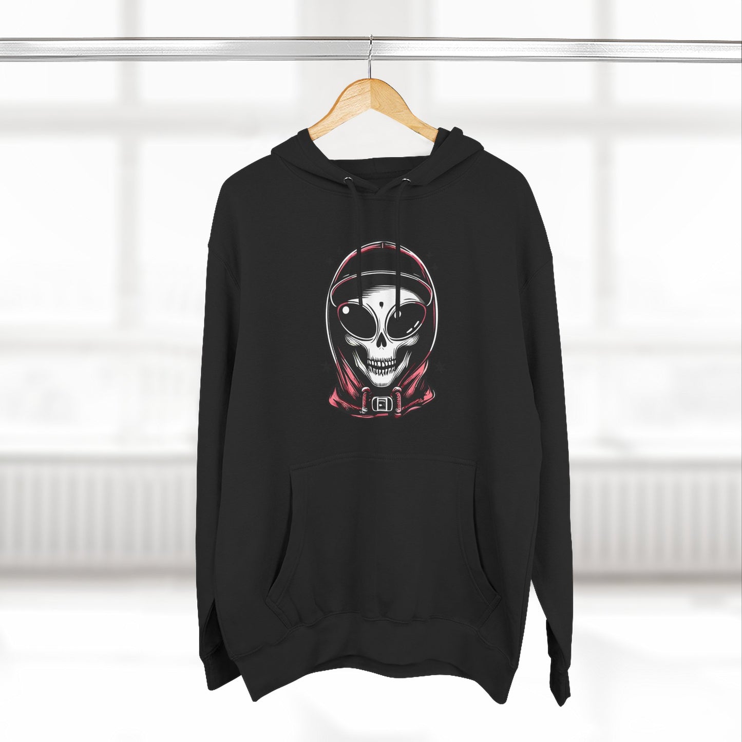 Alien-Inspired Fleece Hoodie – Unique Sci-Fi Streetwear, Warm Three-Panel Hoodie for Men & Women, Perfect Winter & Fall Gift
