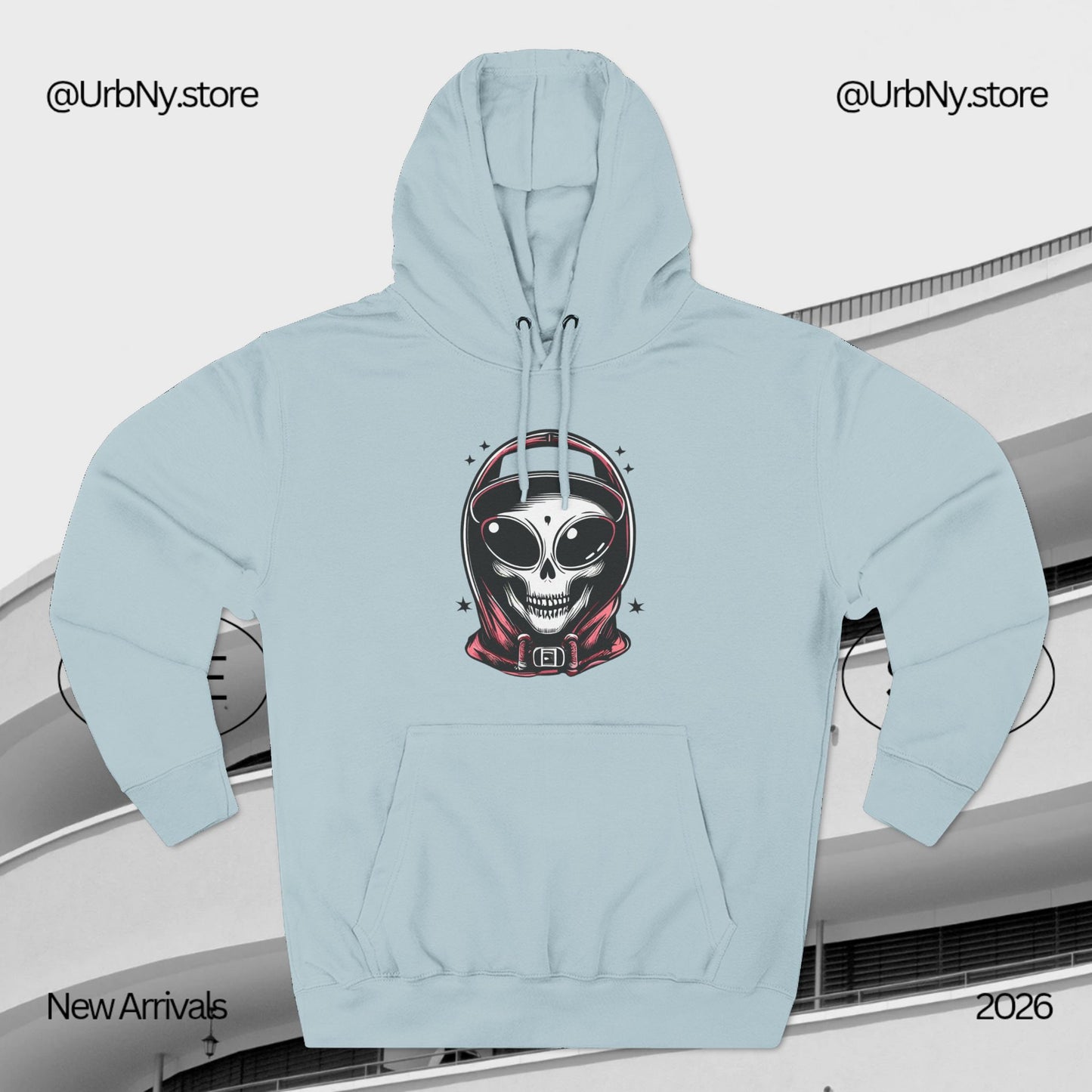 Alien-Inspired Fleece Hoodie – Unique Sci-Fi Streetwear, Warm Three-Panel Hoodie for Men & Women, Perfect Winter & Fall Gift