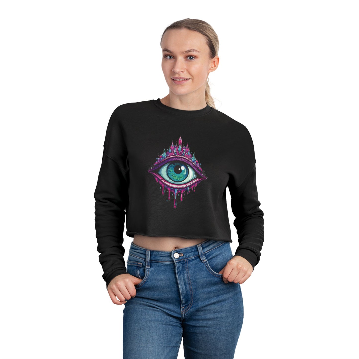 Mystical Eye Cropped Sweatshirt, Bohemian Style, Trendy Top, Gift for Her, Cozy Fashion