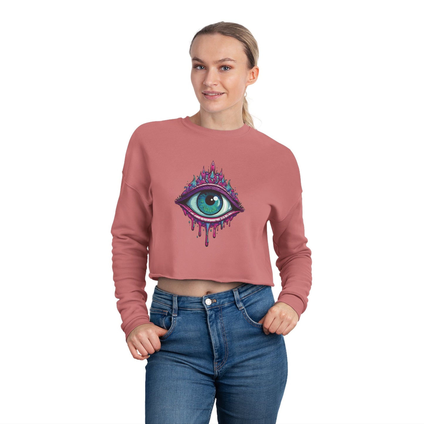 Mystical Eye Cropped Sweatshirt, Bohemian Style, Trendy Top, Gift for Her, Cozy Fashion