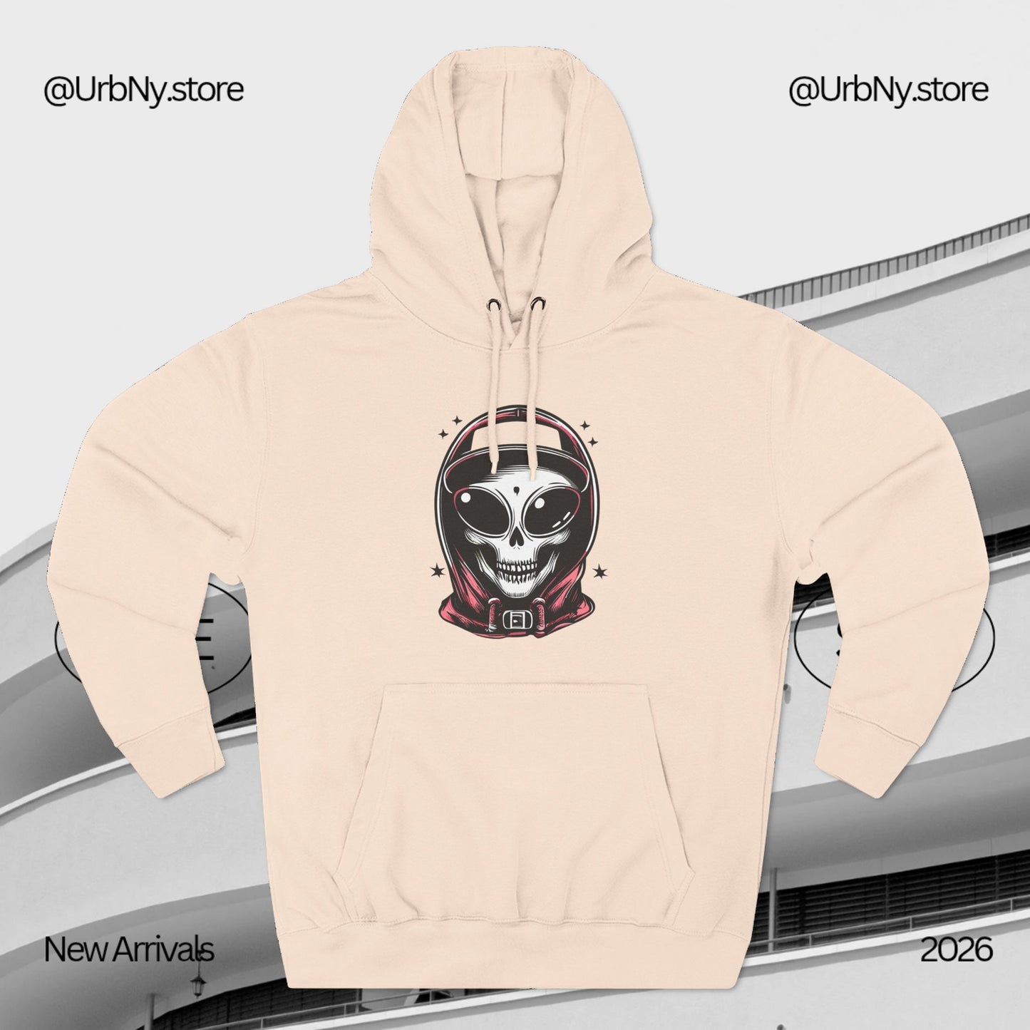 Alien-Inspired Fleece Hoodie – Unique Sci-Fi Streetwear, Warm Three-Panel Hoodie for Men & Women, Perfect Winter & Fall Gift