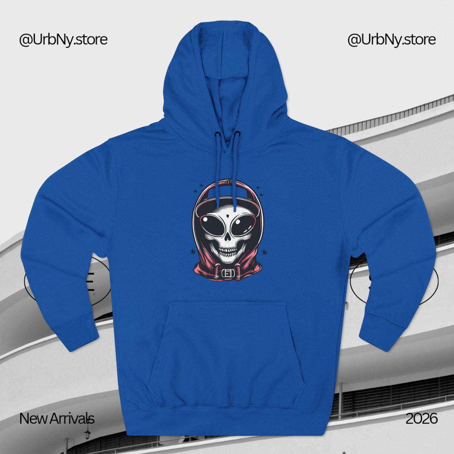 Alien-Inspired Fleece Hoodie – Unique Sci-Fi Streetwear, Warm Three-Panel Hoodie for Men & Women, Perfect Winter & Fall Gift