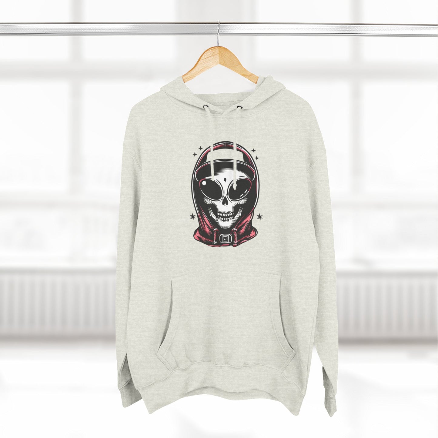 Alien-Inspired Fleece Hoodie – Unique Sci-Fi Streetwear, Warm Three-Panel Hoodie for Men & Women, Perfect Winter & Fall Gift