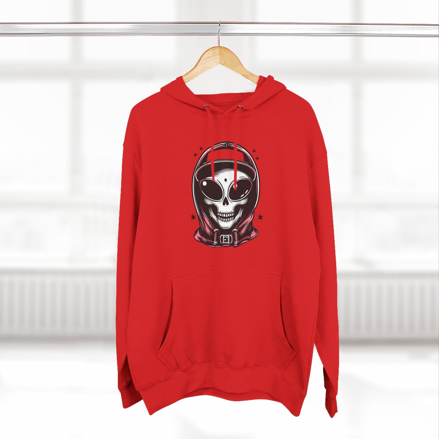 Alien-Inspired Fleece Hoodie – Unique Sci-Fi Streetwear, Warm Three-Panel Hoodie for Men & Women, Perfect Winter & Fall Gift