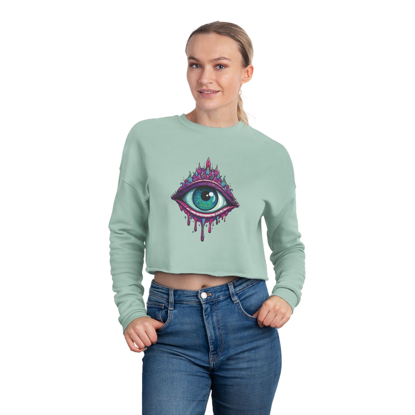 Mystical Eye Cropped Sweatshirt, Bohemian Style, Trendy Top, Gift for Her, Cozy Fashion