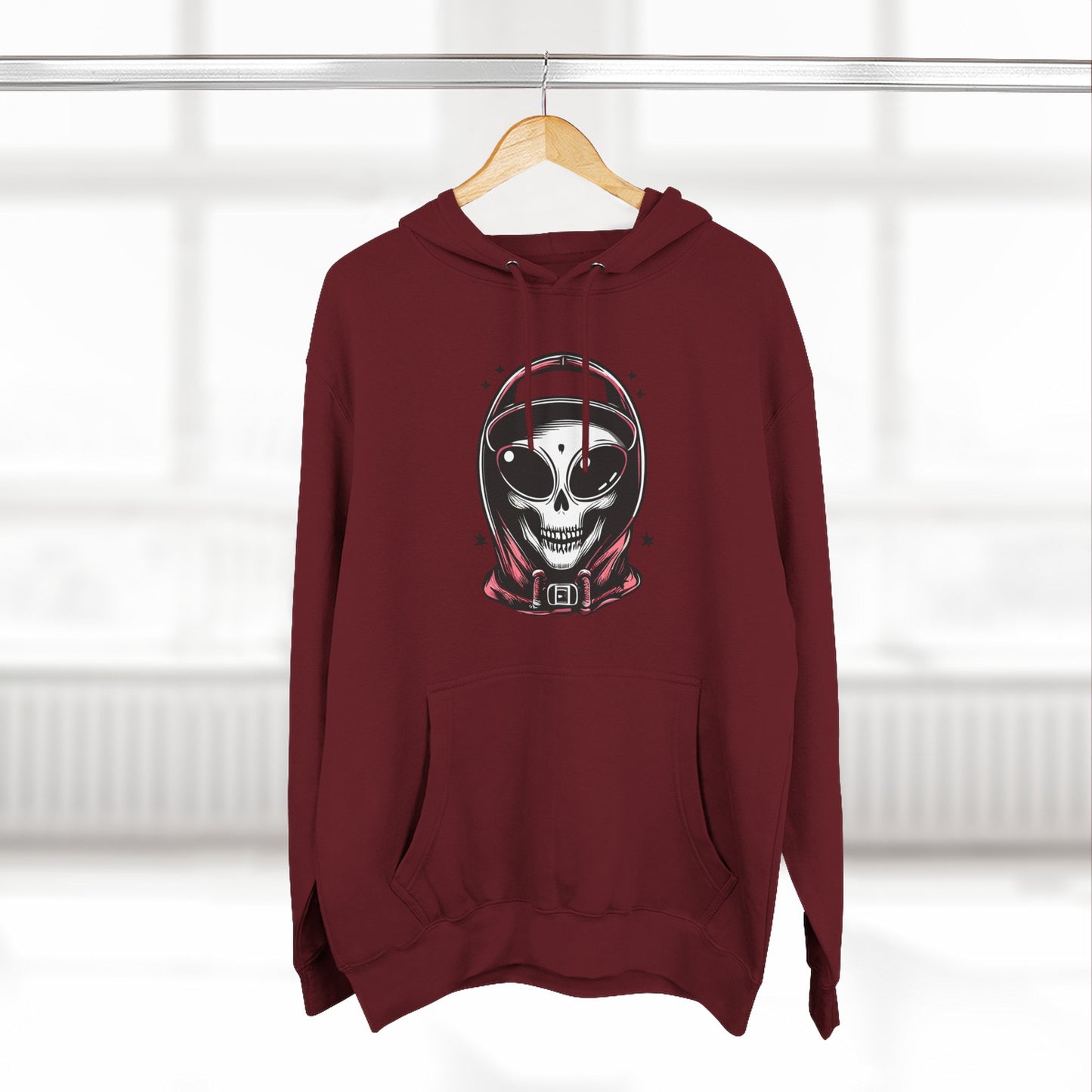 Alien-Inspired Fleece Hoodie – Unique Sci-Fi Streetwear, Warm Three-Panel Hoodie for Men & Women, Perfect Winter & Fall Gift