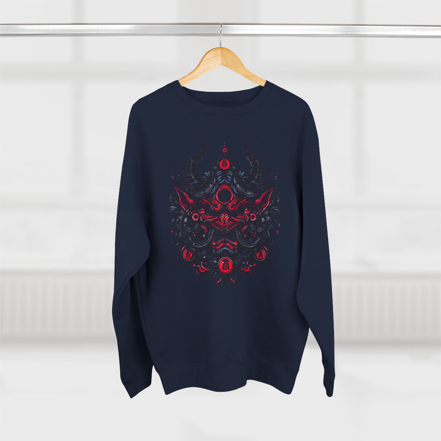 UrbNy Unisex Crewneck Sweatshirt – Bold Japanese Oni Tribal Design | Urban Streetwear Pullover
