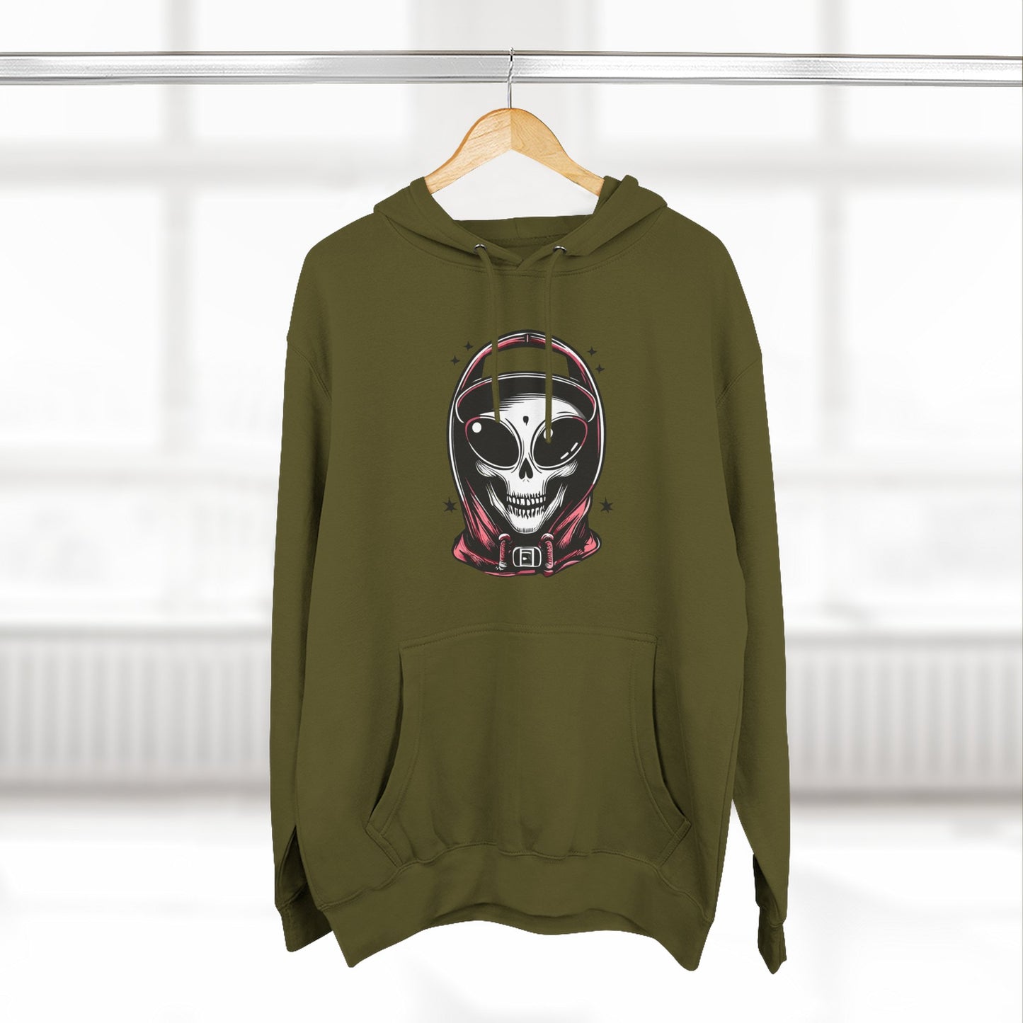 Alien-Inspired Fleece Hoodie – Unique Sci-Fi Streetwear, Warm Three-Panel Hoodie for Men & Women, Perfect Winter & Fall Gift