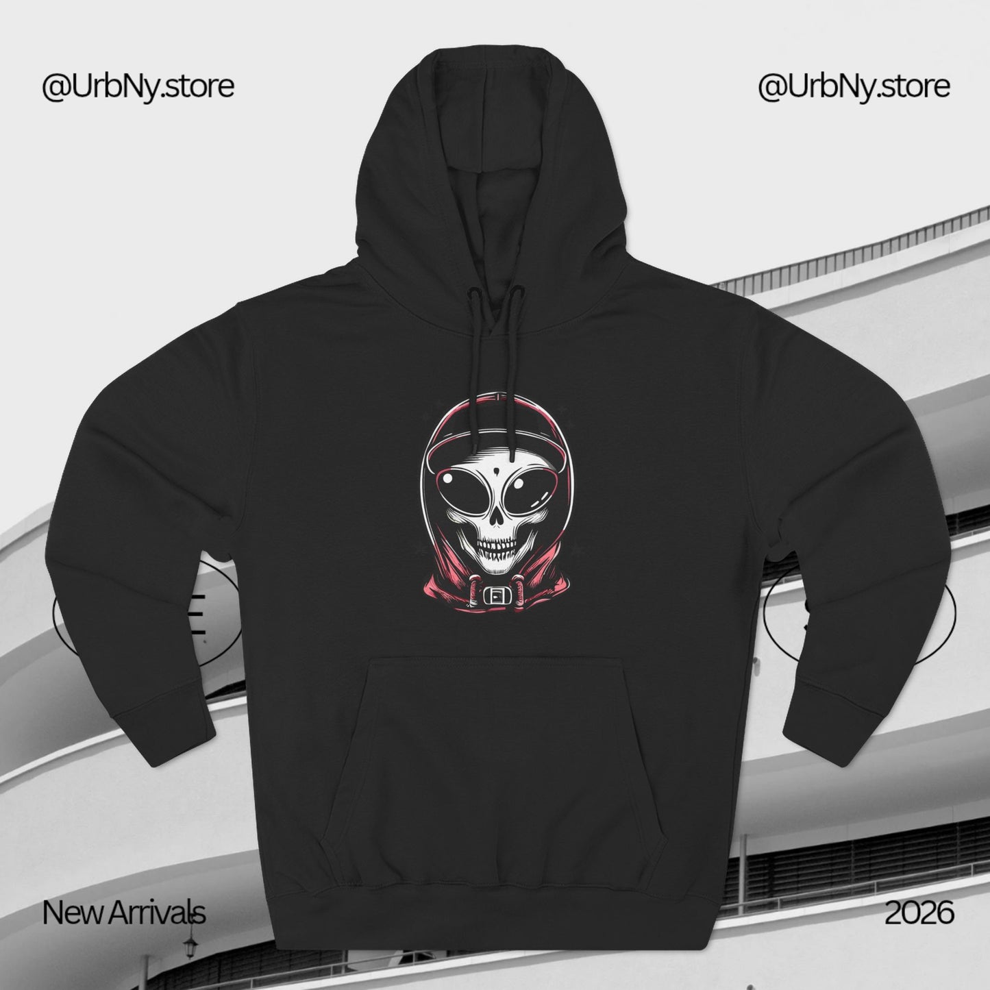 Alien-Inspired Fleece Hoodie – Unique Sci-Fi Streetwear, Warm Three-Panel Hoodie for Men & Women, Perfect Winter & Fall Gift