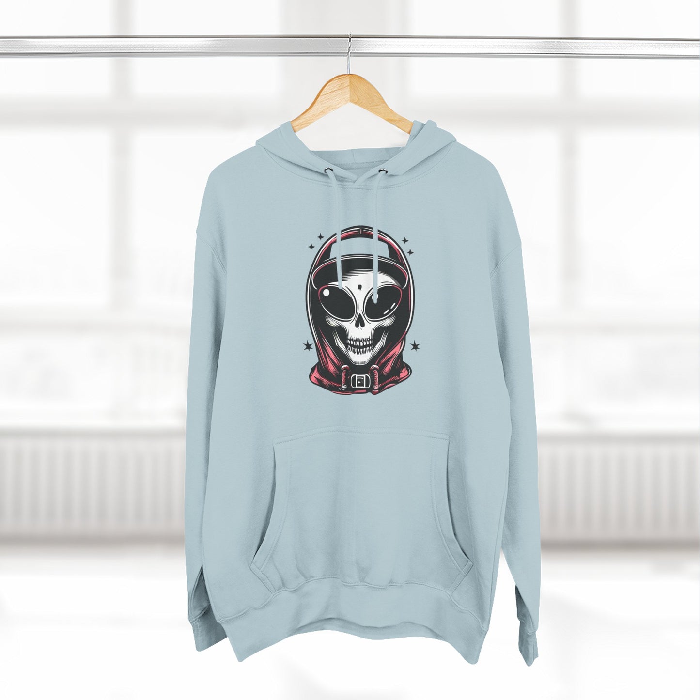 Alien-Inspired Fleece Hoodie – Unique Sci-Fi Streetwear, Warm Three-Panel Hoodie for Men & Women, Perfect Winter & Fall Gift