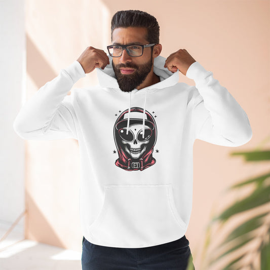 Alien-Inspired Fleece Hoodie – Unique Sci-Fi Streetwear, Warm Three-Panel Hoodie for Men & Women, Perfect Winter & Fall Gift