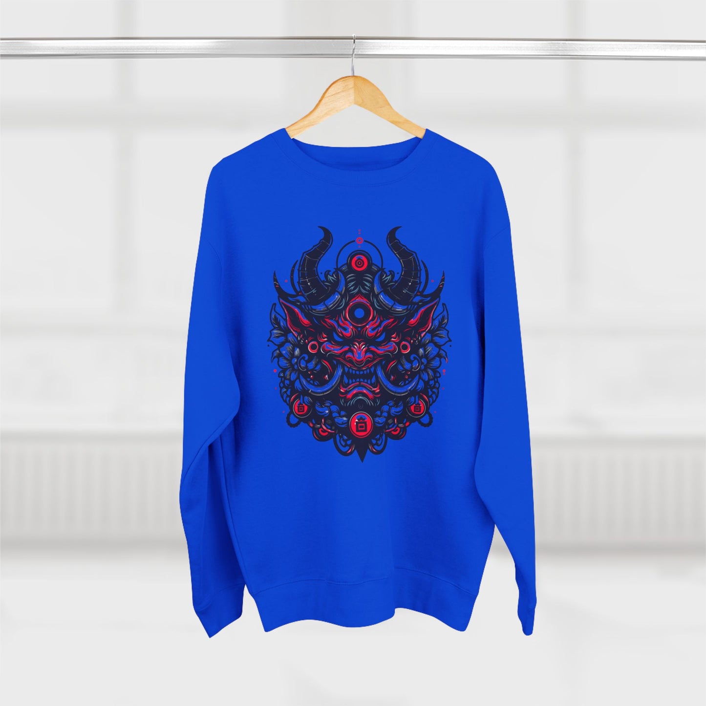 UrbNy Unisex Crewneck Sweatshirt – Bold Japanese Oni Tribal Design | Urban Streetwear Pullover