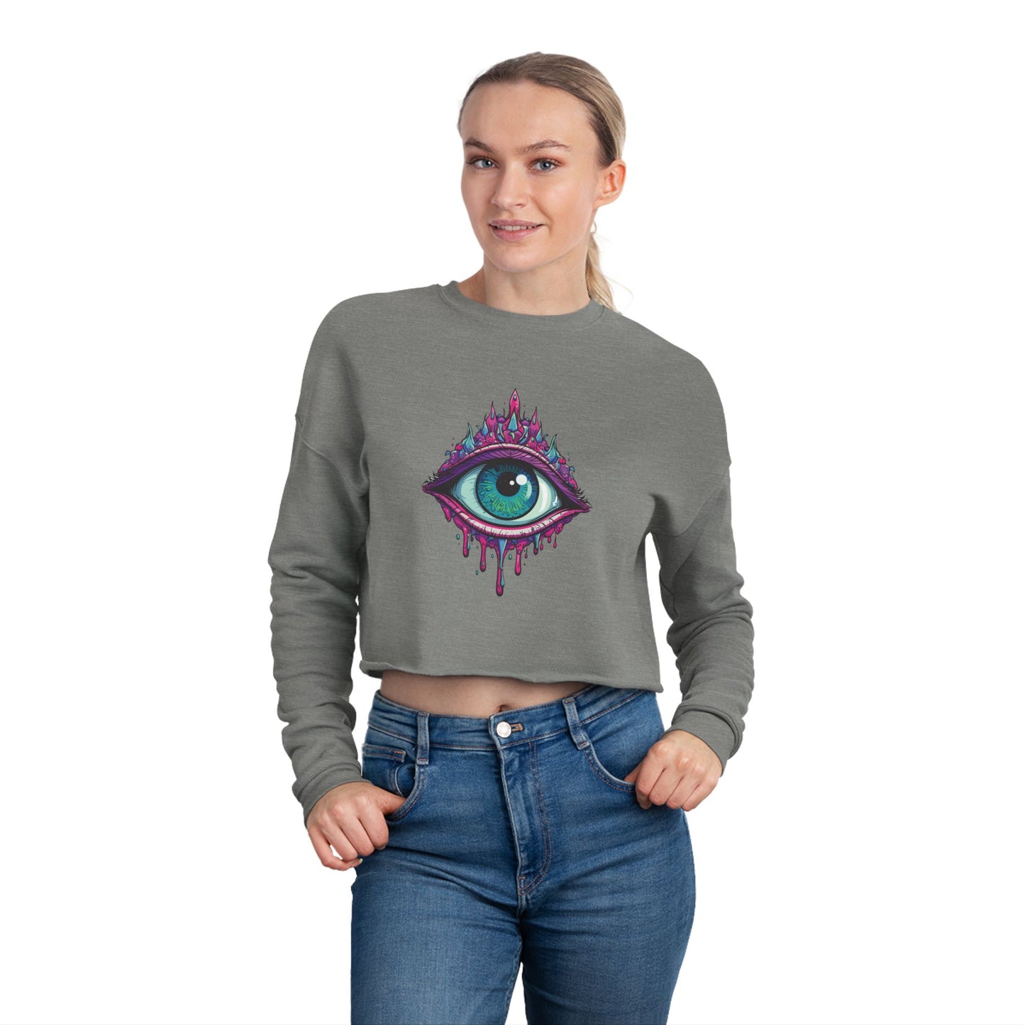 Mystical Eye Cropped Sweatshirt, Bohemian Style, Trendy Top, Gift for Her, Cozy Fashion