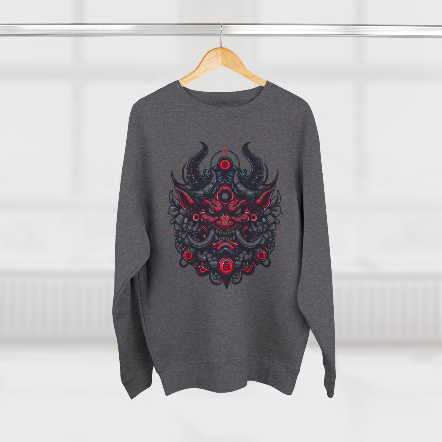 UrbNy Unisex Crewneck Sweatshirt – Bold Japanese Oni Tribal Design | Urban Streetwear Pullover
