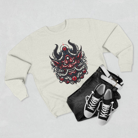 UrbNy Unisex Crewneck Sweatshirt – Bold Japanese Oni Tribal Design | Urban Streetwear Pullover