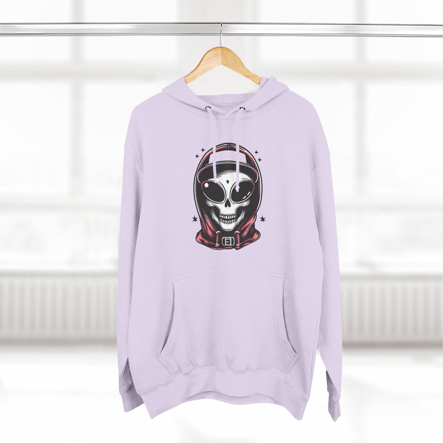 Alien-Inspired Fleece Hoodie – Unique Sci-Fi Streetwear, Warm Three-Panel Hoodie for Men & Women, Perfect Winter & Fall Gift