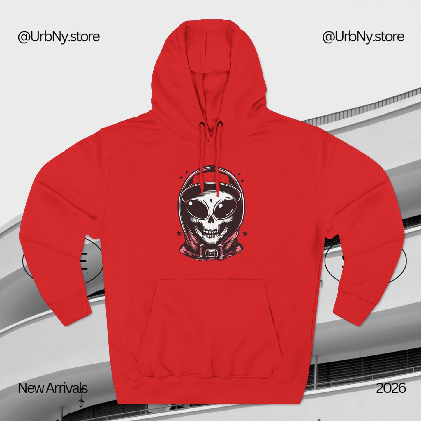 Alien-Inspired Fleece Hoodie – Unique Sci-Fi Streetwear, Warm Three-Panel Hoodie for Men & Women, Perfect Winter & Fall Gift