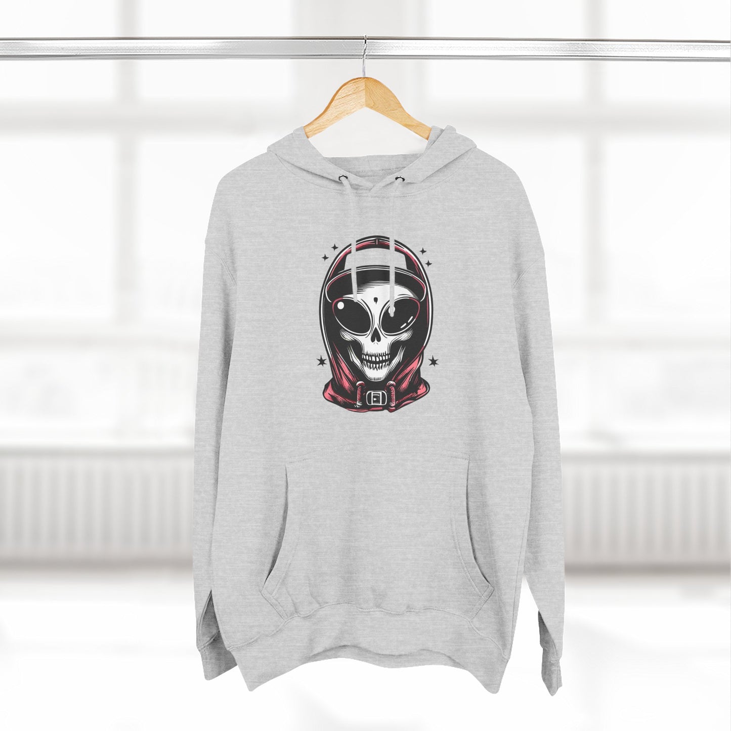Alien-Inspired Fleece Hoodie – Unique Sci-Fi Streetwear, Warm Three-Panel Hoodie for Men & Women, Perfect Winter & Fall Gift