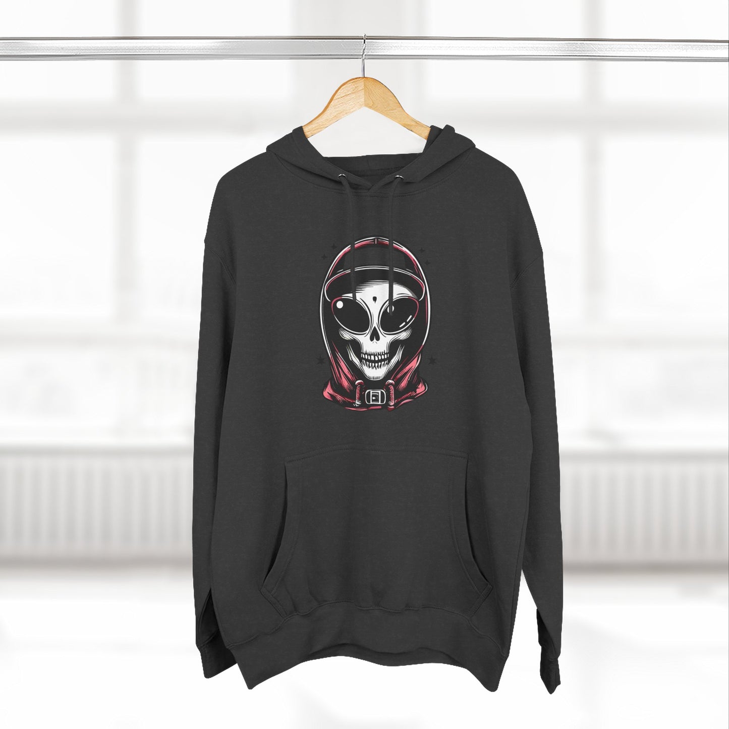 Alien-Inspired Fleece Hoodie – Unique Sci-Fi Streetwear, Warm Three-Panel Hoodie for Men & Women, Perfect Winter & Fall Gift