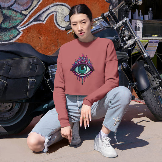 Mystical Eye Cropped Sweatshirt, Bohemian Style, Trendy Top, Gift for Her, Cozy Fashion